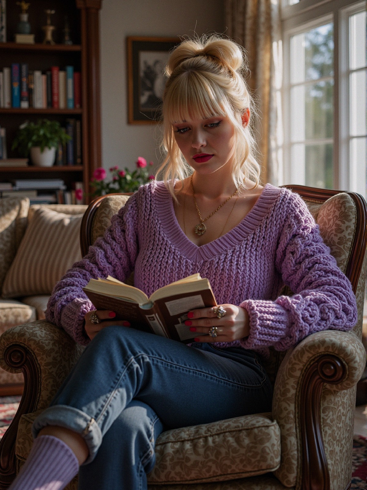 Young Woman Reading in Cozy, Bright Room