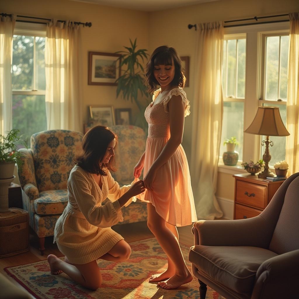 Cozy Room with Two Women Sharing a Joyful Moment