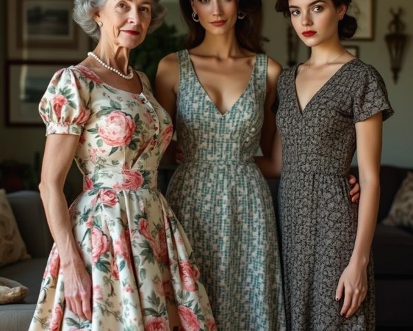 Three Elegantly Dressed Women with Familial Bond