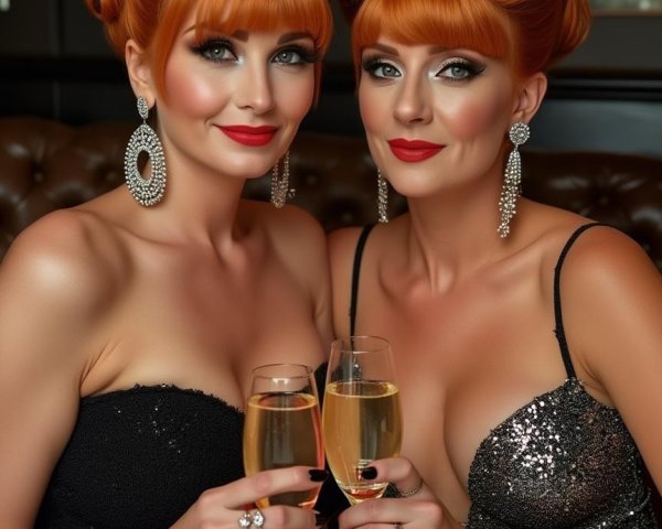 Elegant Women with Red Hairstyles at Lavish Table