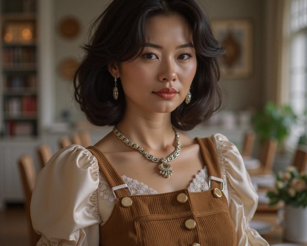Confident Young Woman in Stylish Corduroy Dress