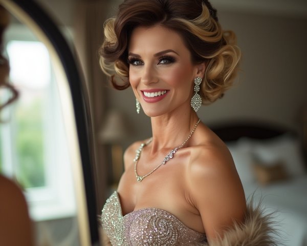 Glamorous Woman in Elegant Gown and Updo Hairstyle