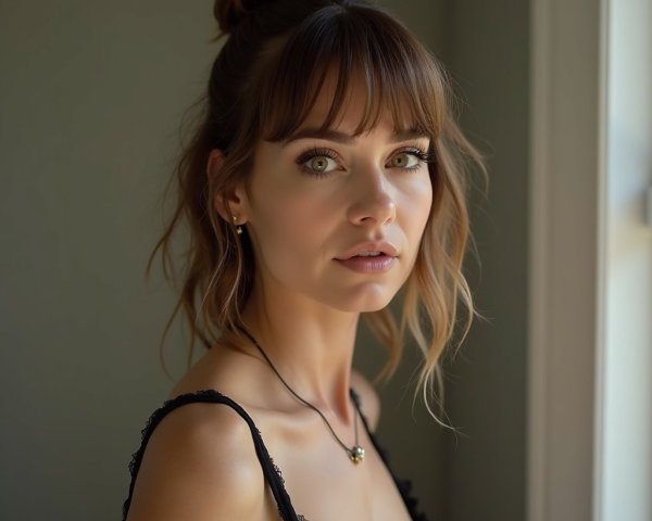 Young Woman Gazing Out a Window in Soft Lighting