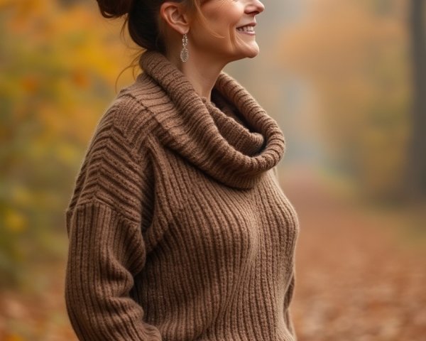 Woman in Autumn Forest with Vibrant Leaves and Sweater