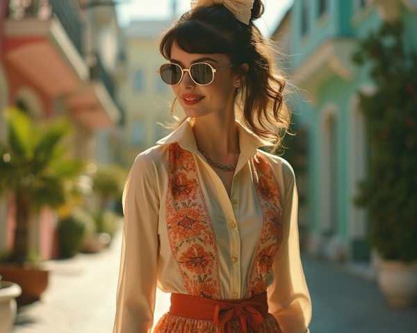 Stylish Woman in Vintage-Contemporary Fashion Outdoors