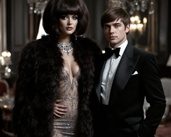 Glamorous Couple in Opulent Vintage Setting