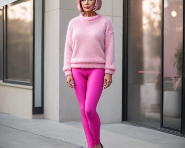 Stylish Woman in Pink Outfit Outside Modern Building