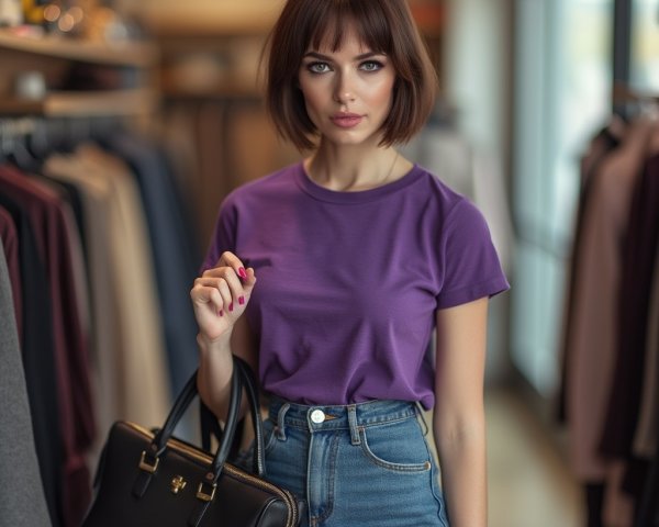 Young Woman in Stylish Boutique with Fashionable Attire