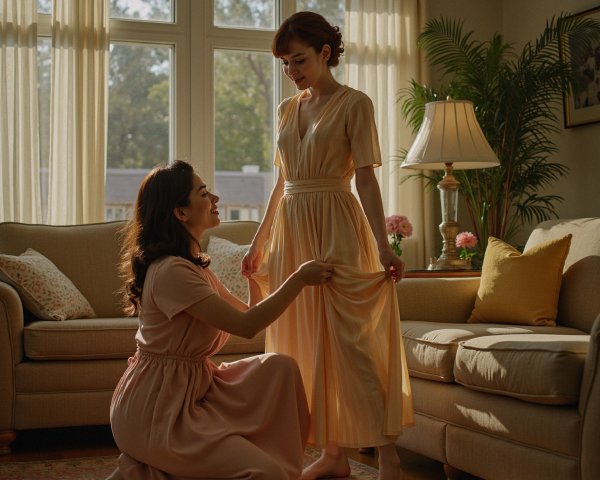 Joyful Moment in a Sunlit Living Room with Women