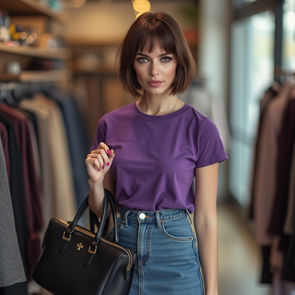 Young Woman in Stylish Boutique with Fashionable Attire
