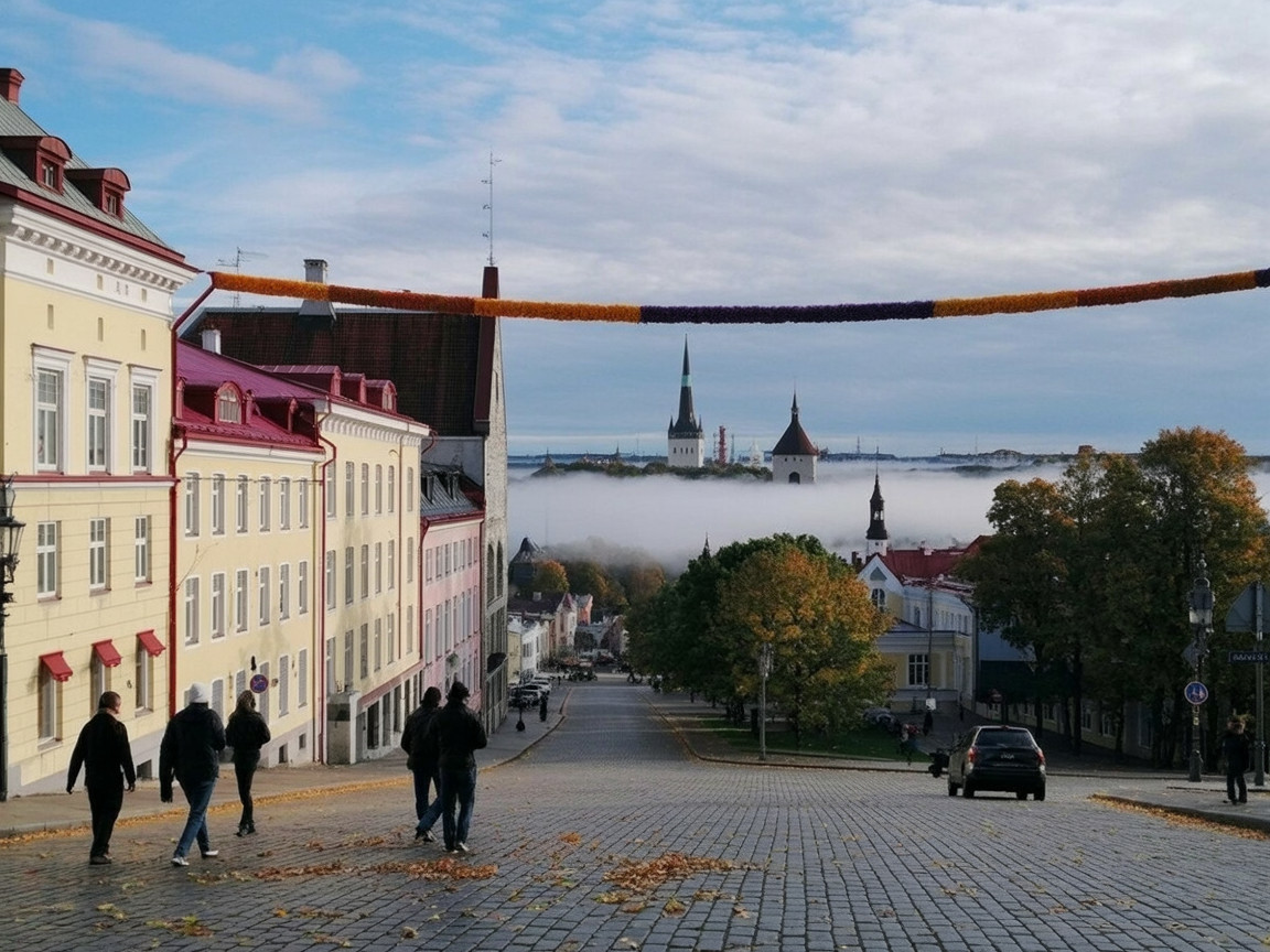 Scenic European Cobblestone Street with Colorful Buildings