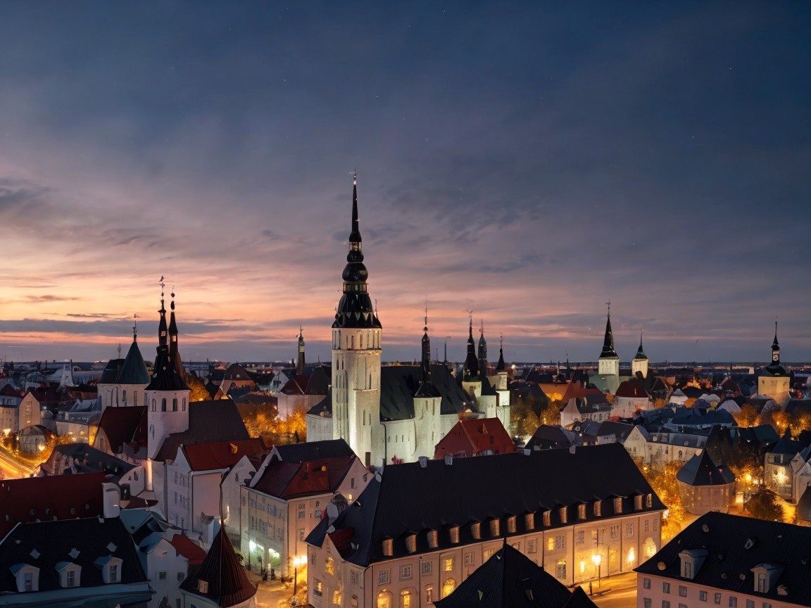 Twilight Skyline of Tallinn's Historical Architecture