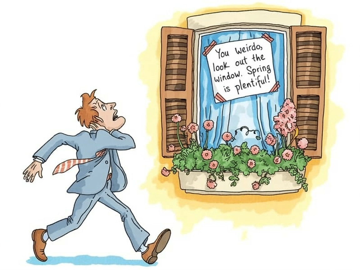 Man in Suit Passes Colorful Spring Window Display