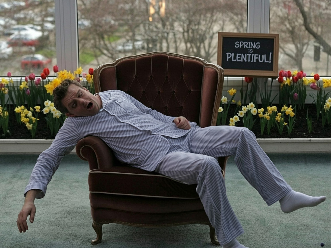 Man in Striped Pajamas Relaxing in Vintage Armchair