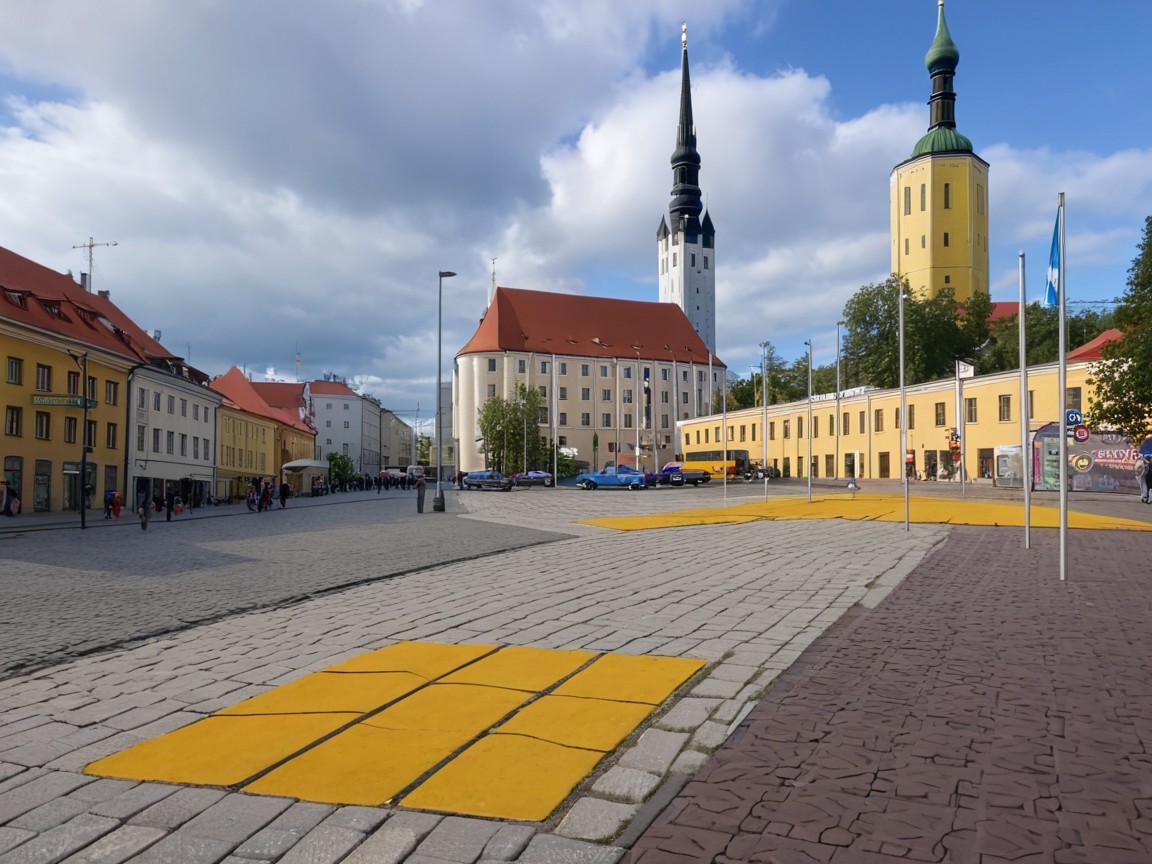Urban square with historic buildings and towers
