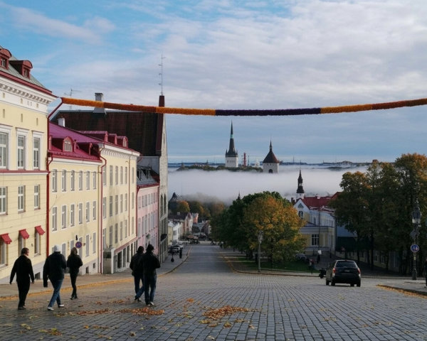Scenic European Cobblestone Street with Colorful Buildings