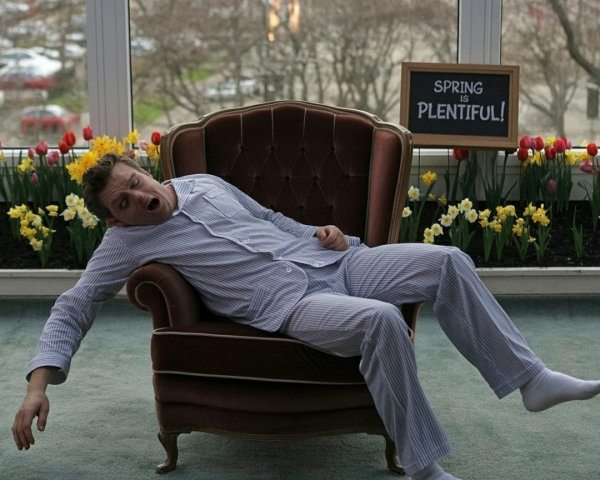 Man in Striped Pajamas Relaxing in Vintage Armchair
