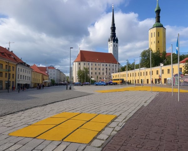 Urban square with historic buildings and towers