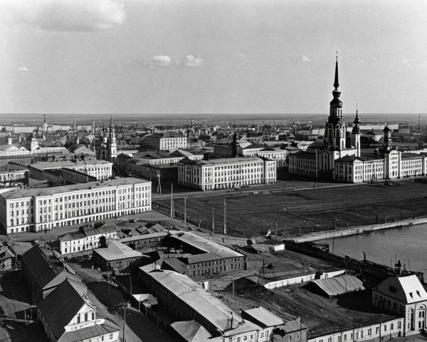Black and White Cityscape with Diverse Architecture