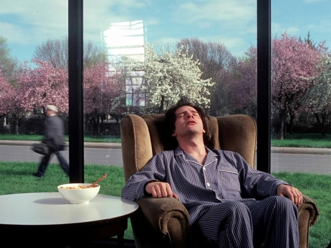 Man Relaxing in Cozy Sunlit Room with Cereal