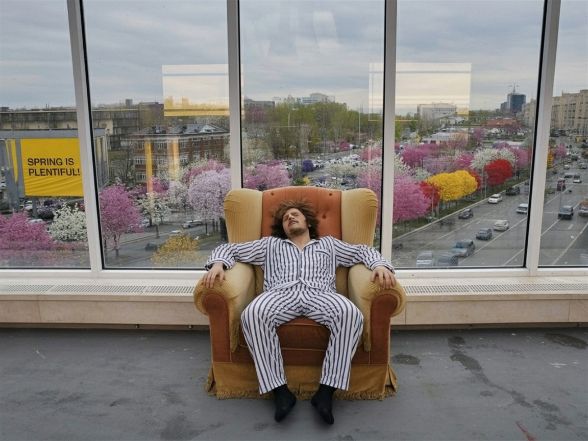 Man in Striped Pajamas Relaxing in Vintage Armchair