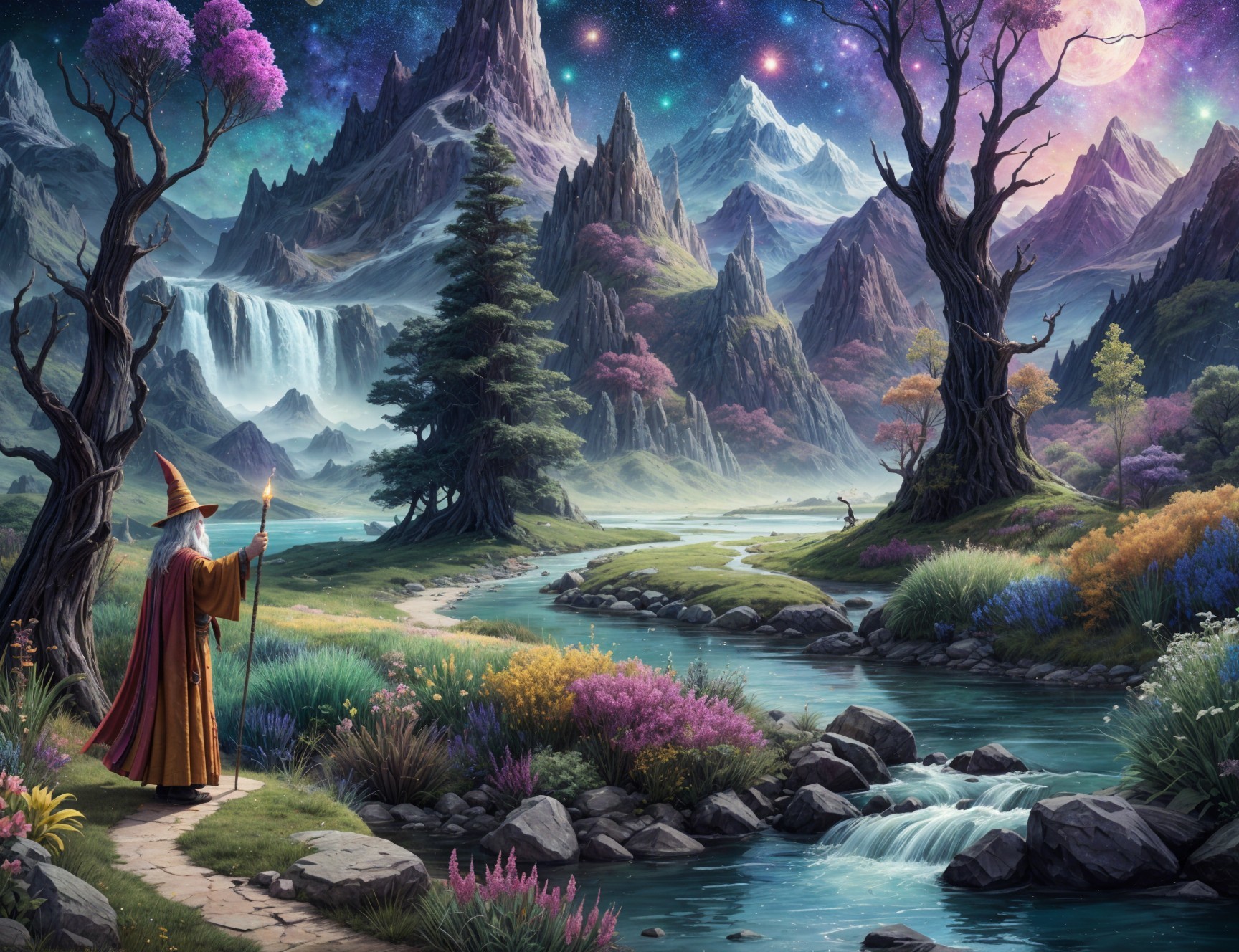 Mystical Landscape with Wizard by Tranquil River