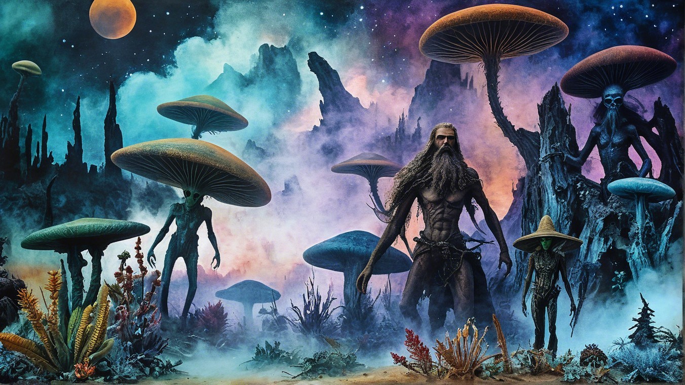 Surreal Alien Landscape with Colorful Mushrooms