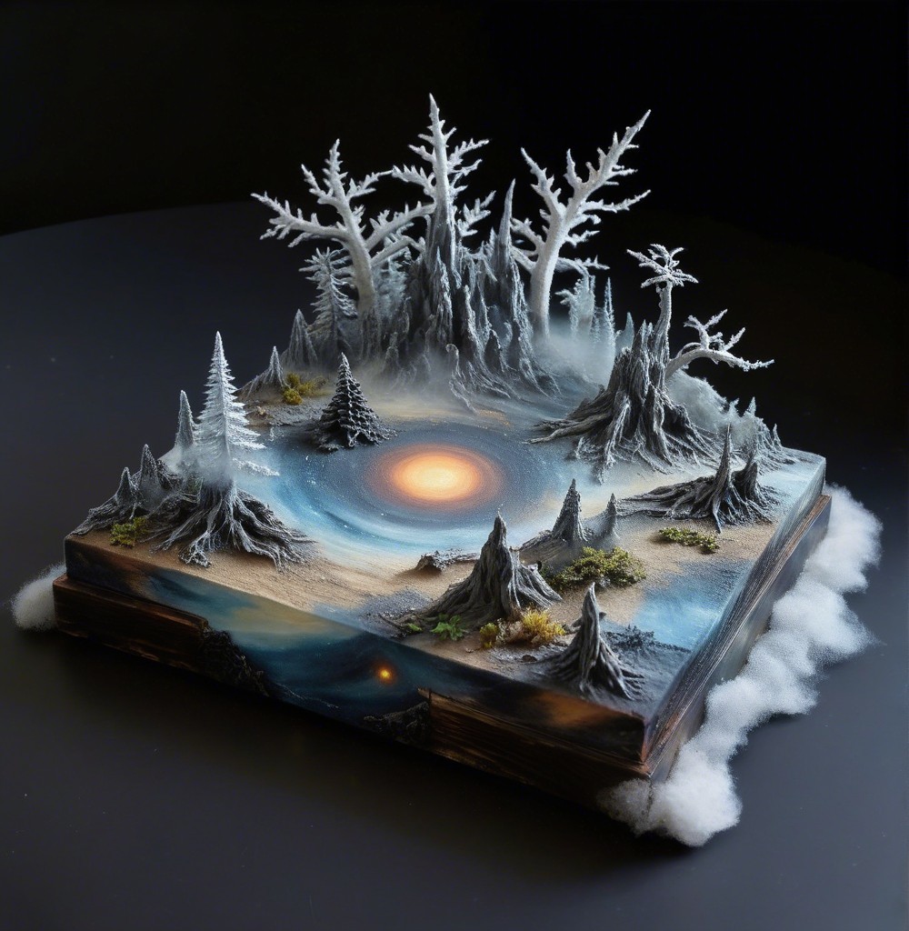Miniature Diorama of Fantastical Landscape and Galaxy