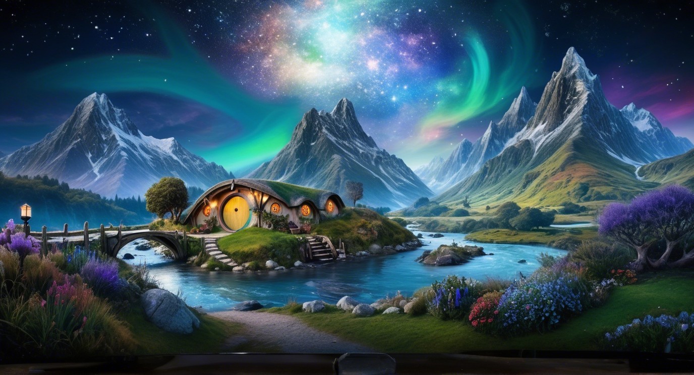 Cozy Hobbit Home by Serene River and Mountains
