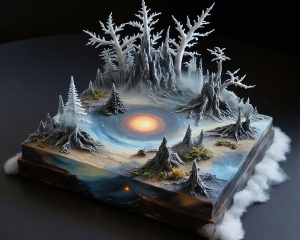 Miniature Diorama of Fantastical Landscape and Galaxy
