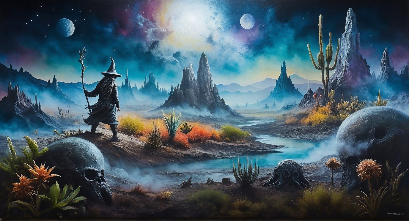 Mystical Landscape with Mountains and Starry Sky