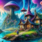 Vibrant Fairytale Landscape with Fantasy House and River