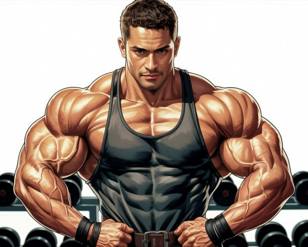 Muscular Man Showcasing Impressive Physique in Gym