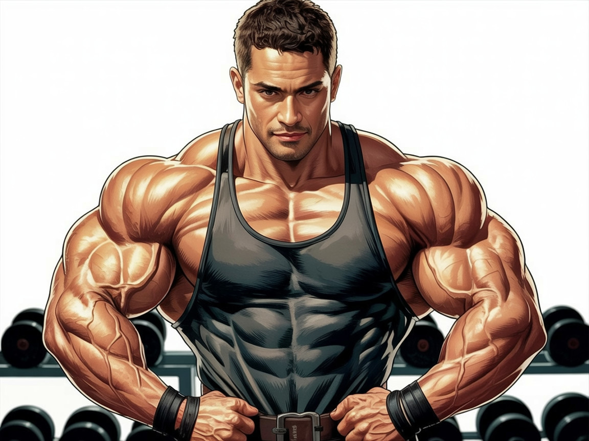 Muscular Man Showcasing Impressive Physique in Gym