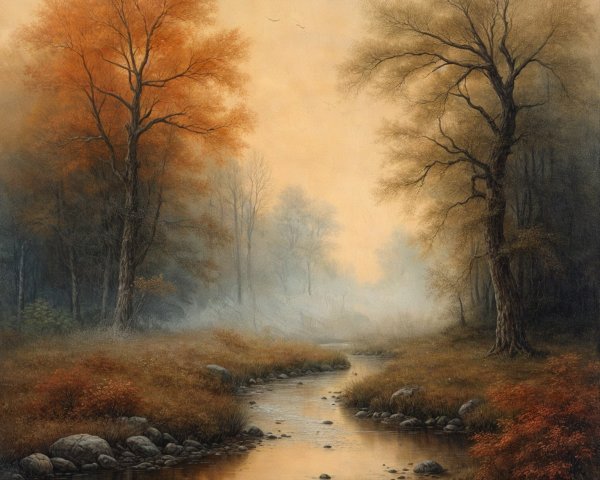 Tranquil Landscape with Winding Creek at Dawn