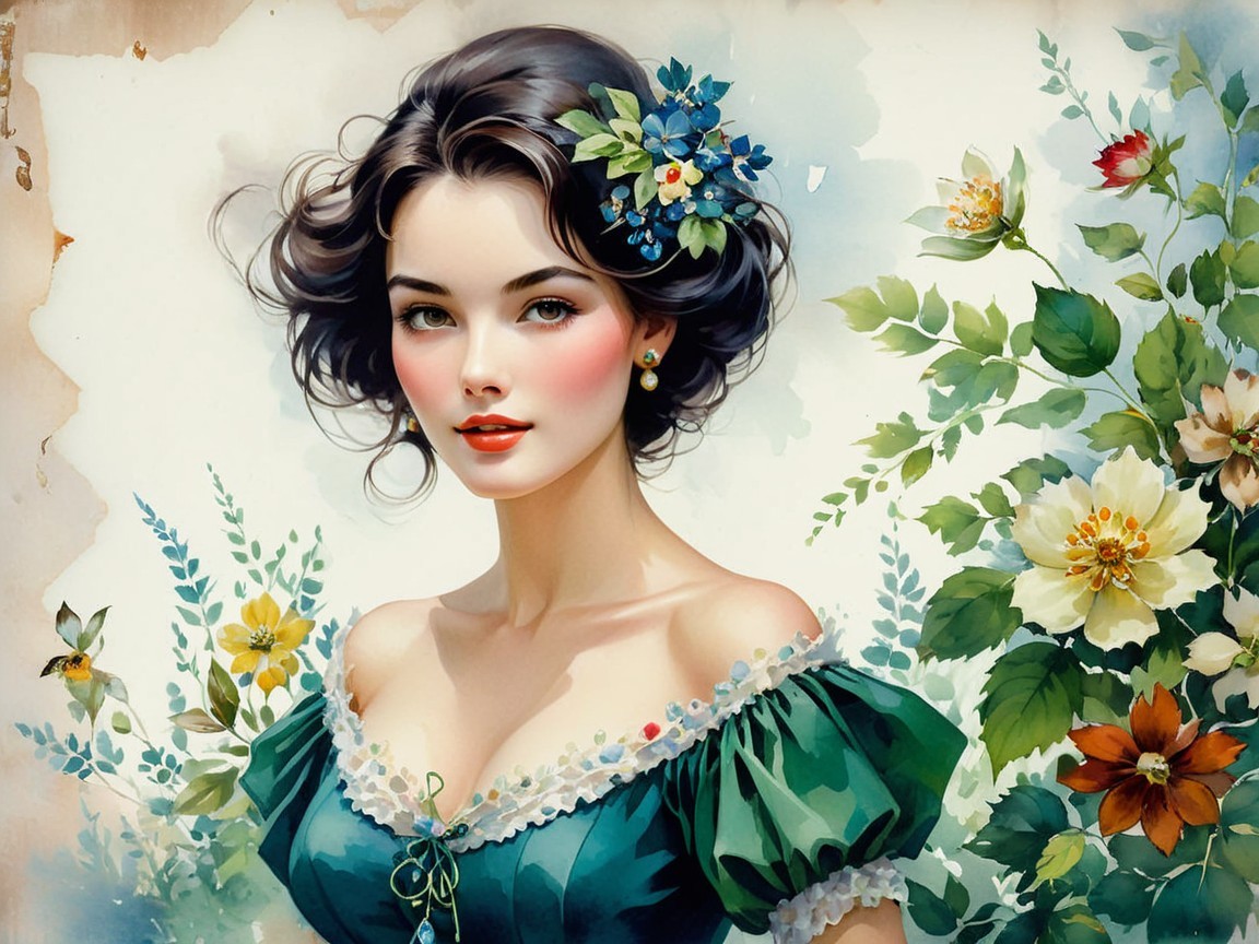 Beautiful woman in floral dress with vibrant backdrop