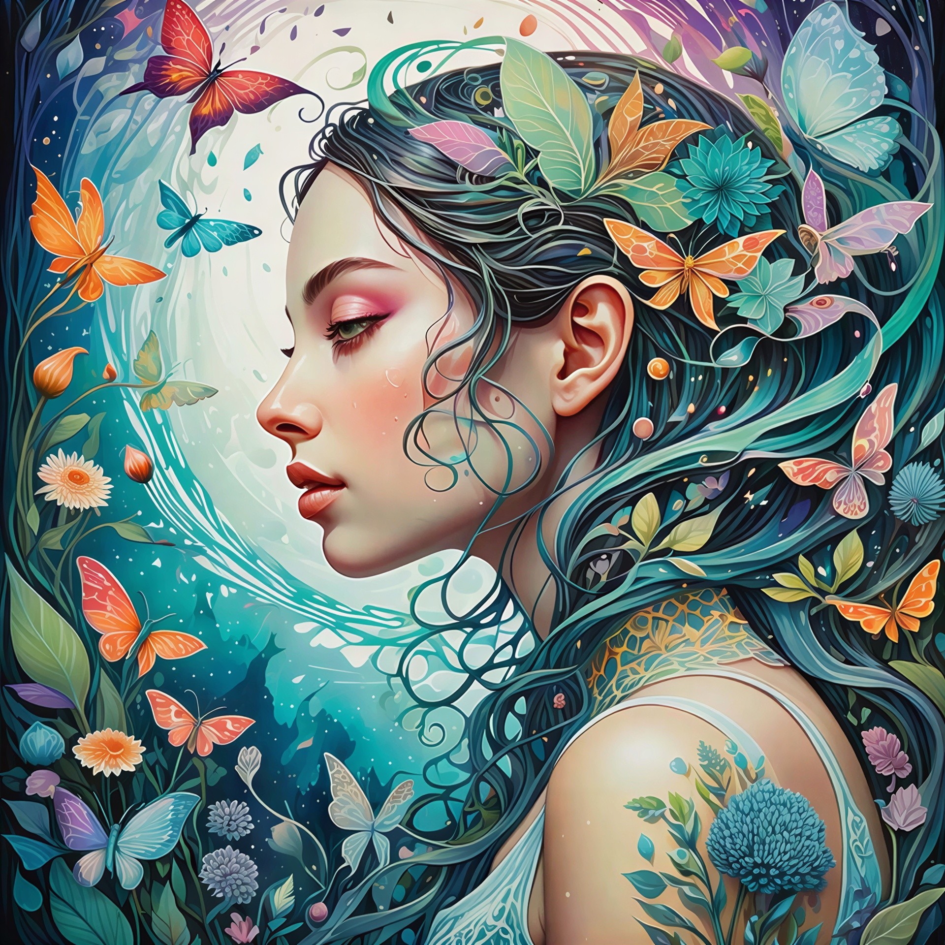 Fantasy Digital Painting of Woman in Mystical Garden