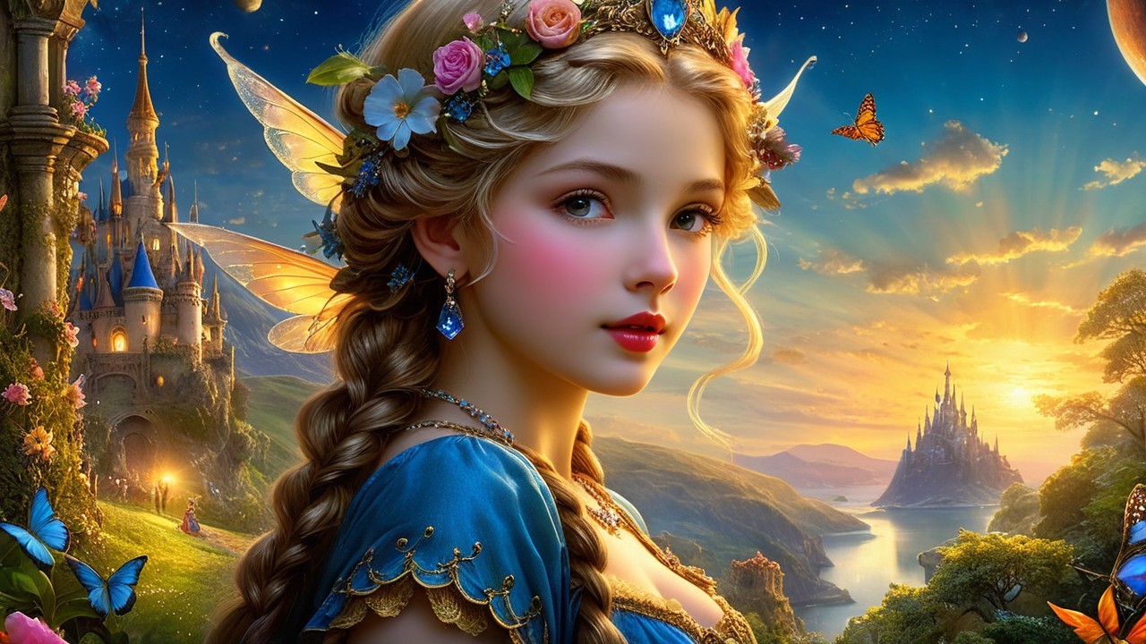 Fairy Princess with Floral Crown and Enchanting Wings