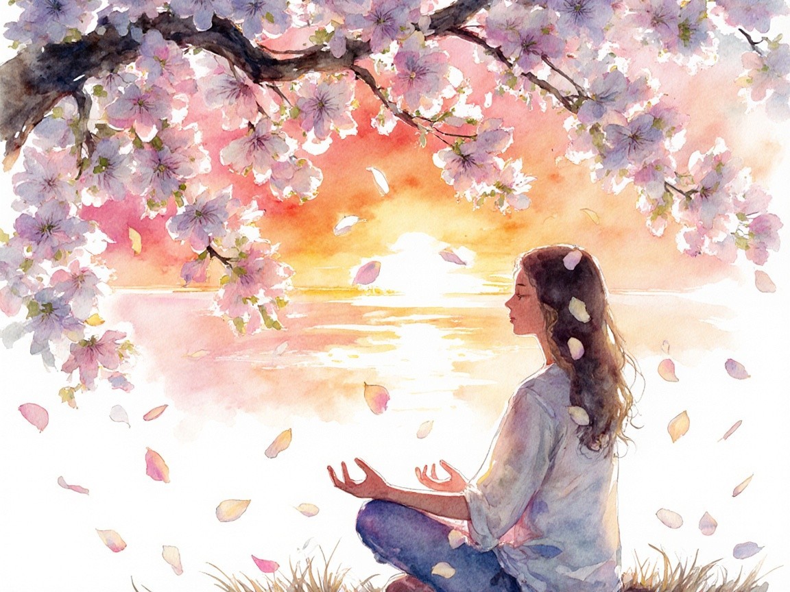 Meditation Under a Blooming Cherry Blossom Tree