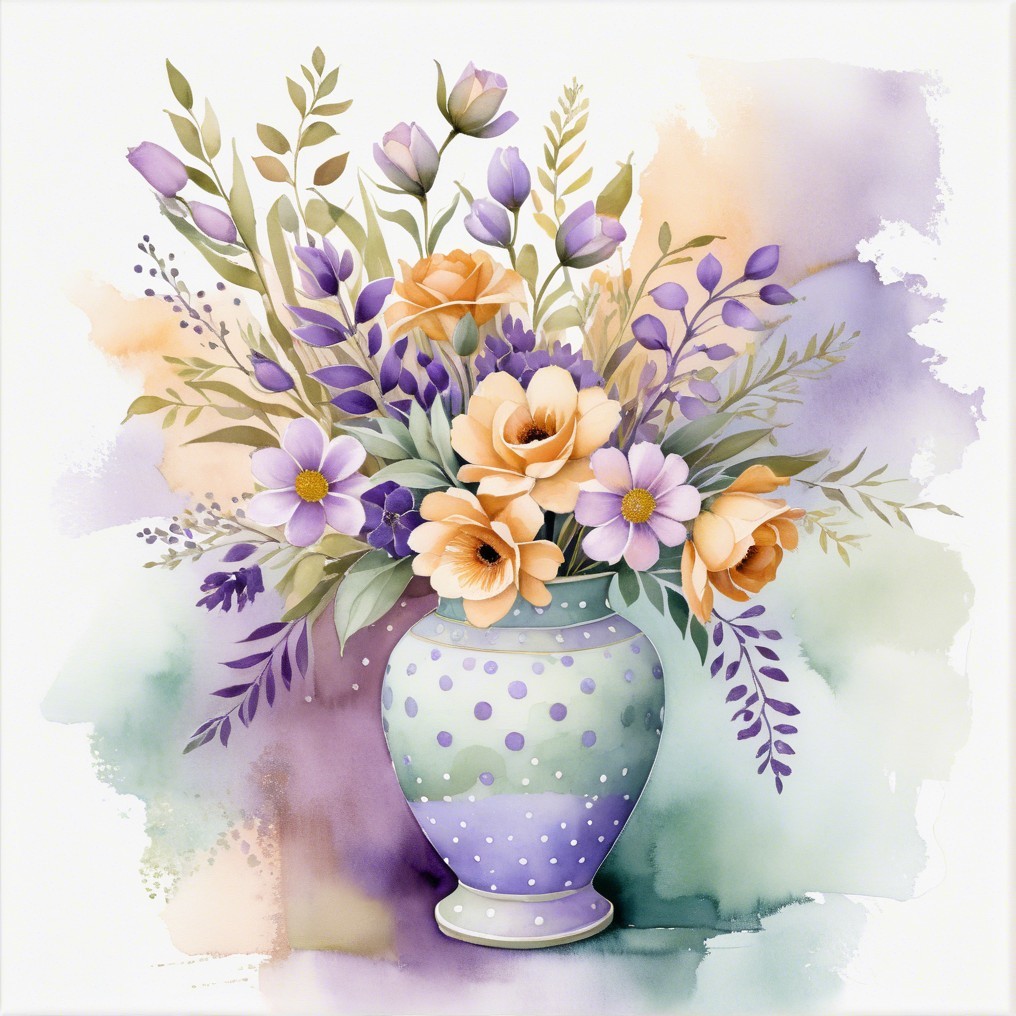 Pastel Flower Bouquet in Polka-Dotted Vase