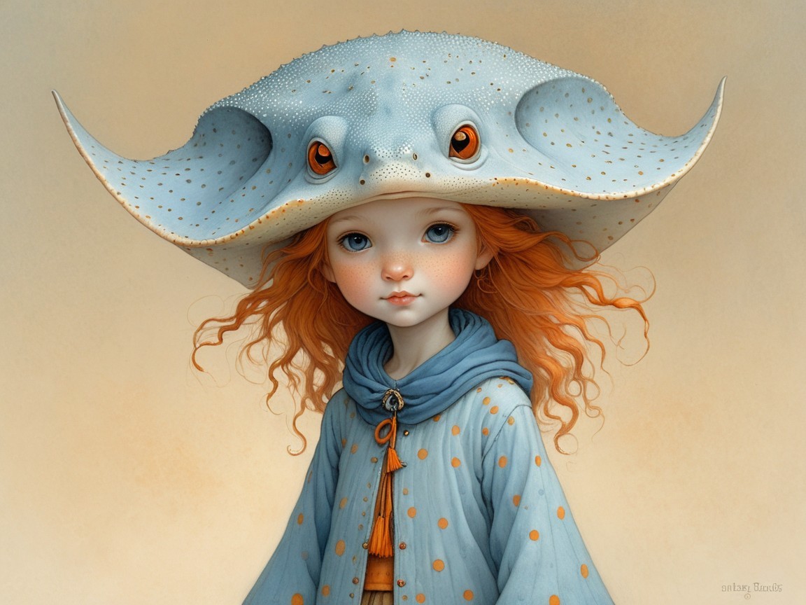 Whimsical Portrait of a Girl with Red Curly Hair