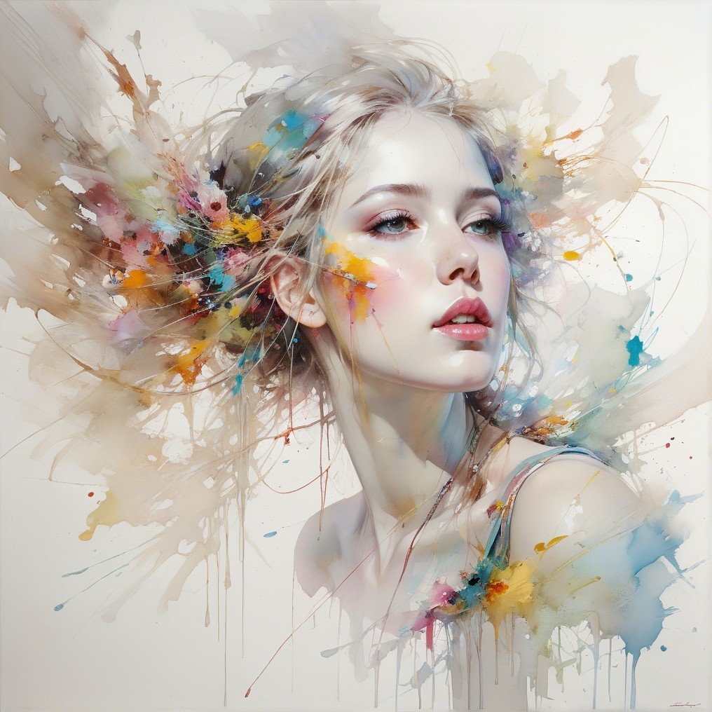 Portrait of a Young Woman with Colorful Hair and Background