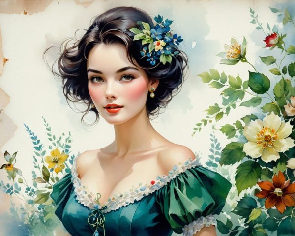 Beautiful woman in floral dress with vibrant backdrop