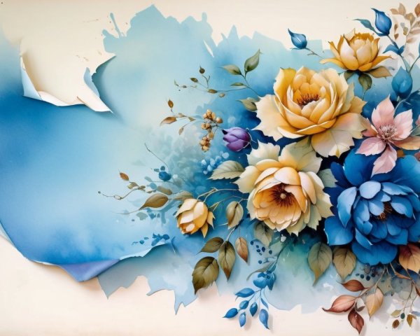 Vibrant Floral Arrangement with Golden and Blue Roses