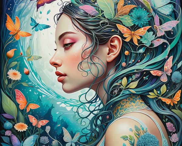 Fantasy Digital Painting of Woman in Mystical Garden