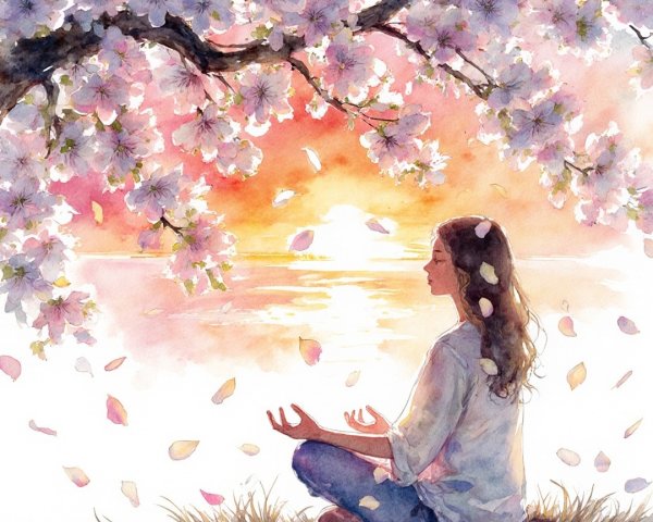 Meditation Under a Blooming Cherry Blossom Tree