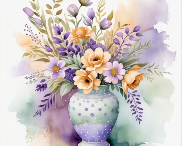 Pastel Flower Bouquet in Polka-Dotted Vase