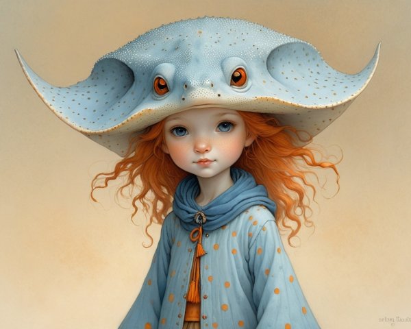 Whimsical Portrait of a Girl with Red Curly Hair