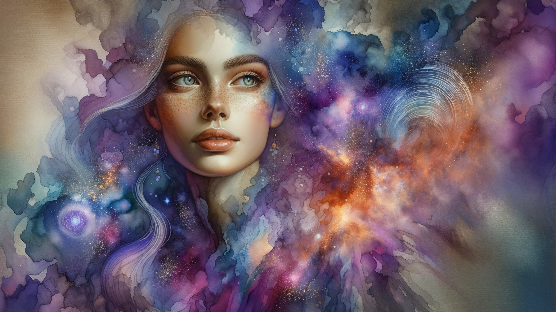 Ethereal Portrait of a Woman with Cosmic Background