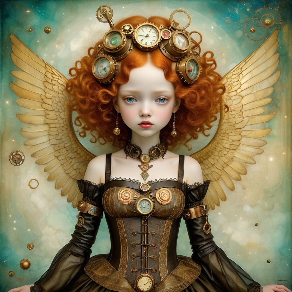 Young Doll-Like Girl in Steampunk Outfit and Accessories